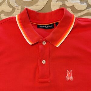 Psycho Bunny redish orange men’s large polo shirt. Worn 2 times
